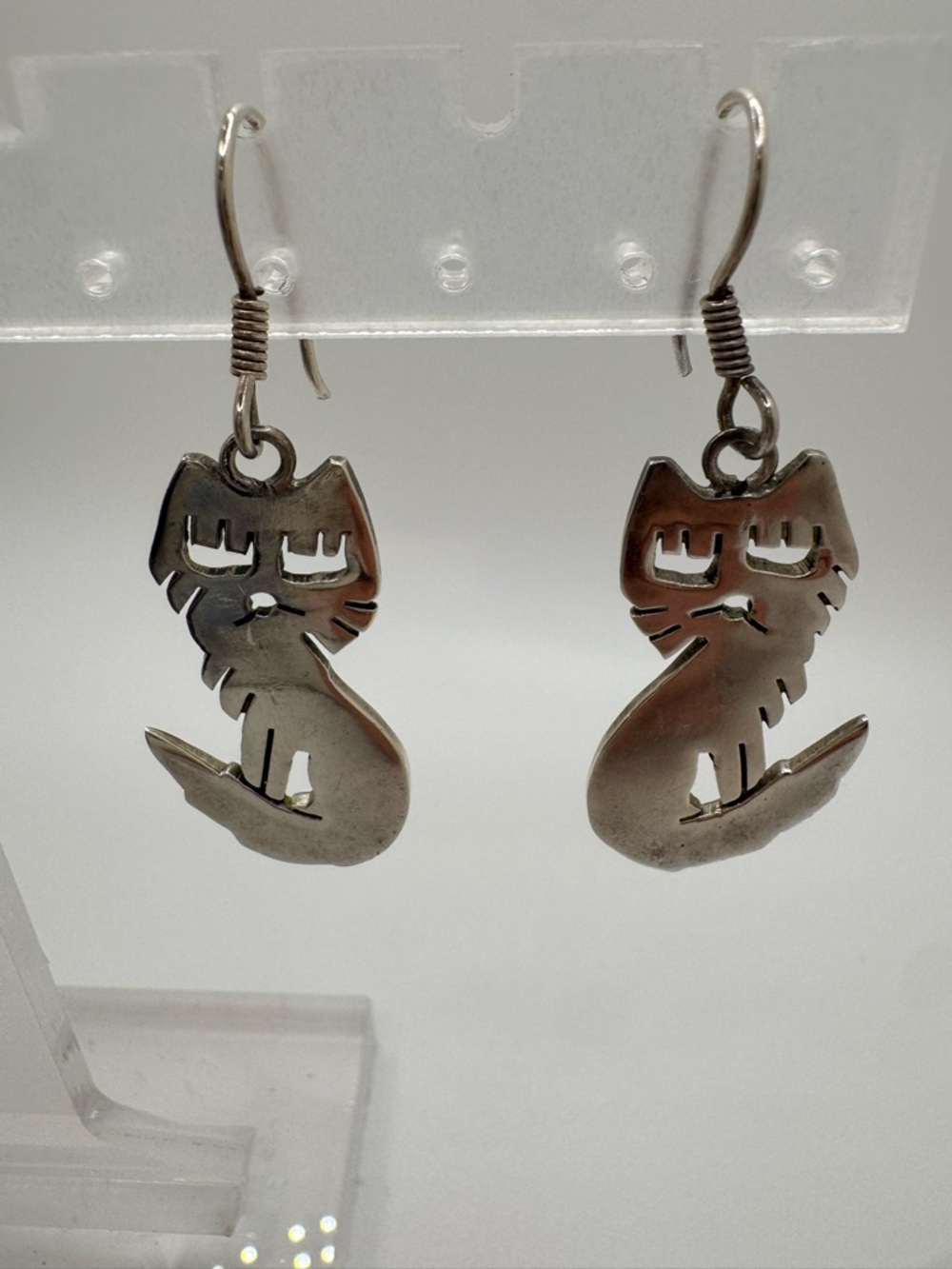 .925 Silver Cat Dangle Earrings